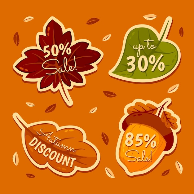 Hand drawn flat autumn sale labels collection