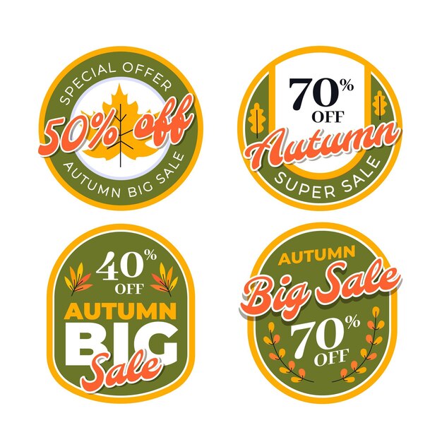 Hand drawn flat autumn sale labels collection