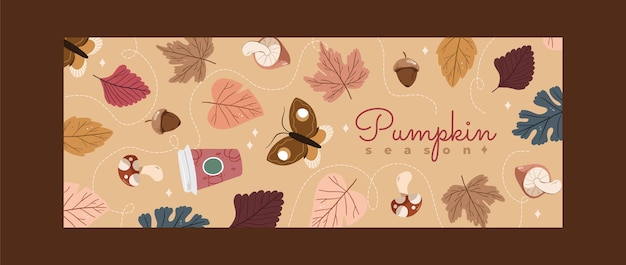 Hand drawn flat autumn social media cover template