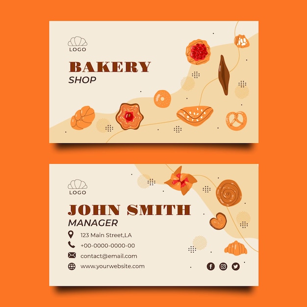 Free vector hand drawn flat bakery business card