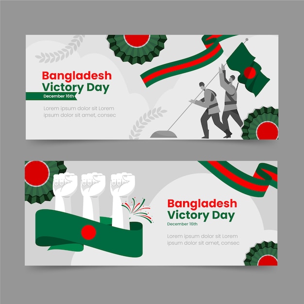 Hand drawn flat bangladesh victory day horizontal banners set