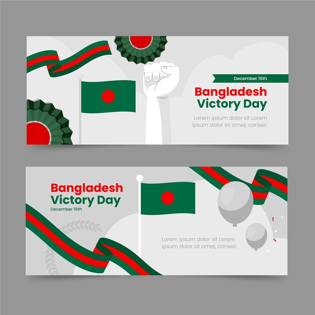 hand drawn flat bangladesh victory day horizontal banners set