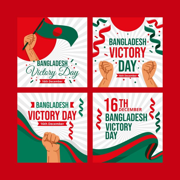 Hand drawn flat bangladesh victory day instagram posts collection