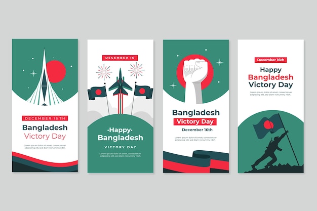 Free vector hand drawn flat bangladesh victory day instagram stories collection