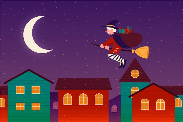 Free vector hand drawn flat befana background