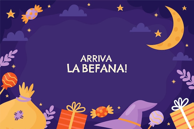 Hand drawn flat befana background