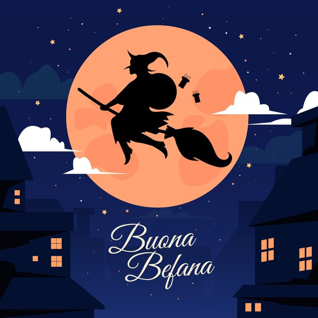 hand drawn flat befana background