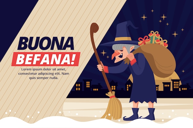 Vettore gratuito sfondo di befana piatto disegnato a mano