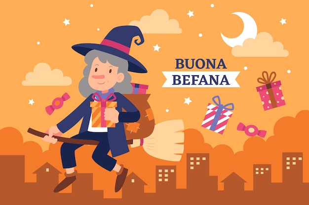 Бесплатное векторное изображение Ручной обращается плоский фон befana