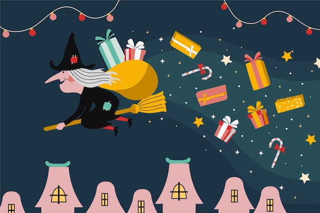 Free vector hand drawn flat befana background