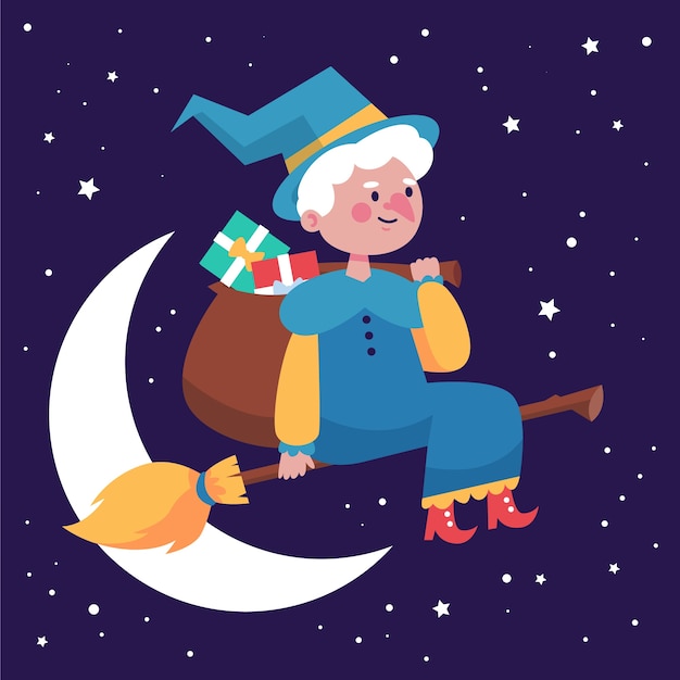 Hand drawn flat befana illustration