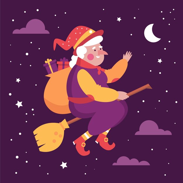 Hand drawn flat befana illustration