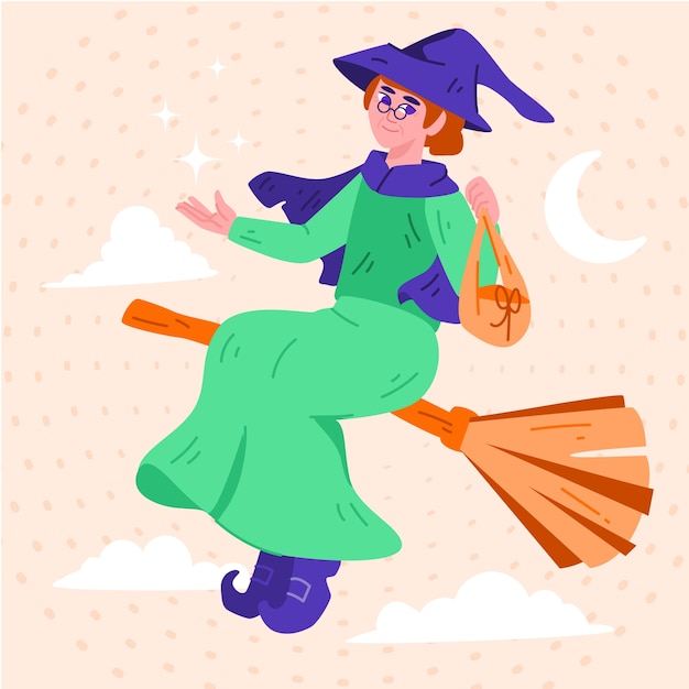 Hand drawn flat befana illustration