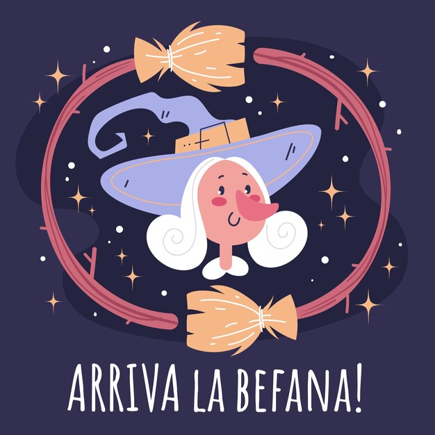 Hand drawn flat befana illustration