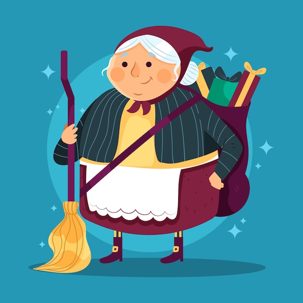 Hand drawn flat befana illustration