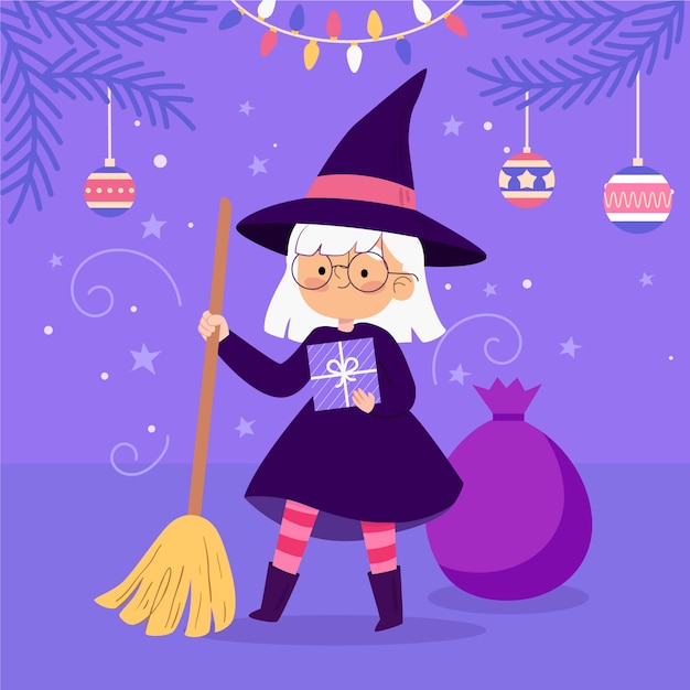 Illustrazione di befana piatta disegnata a mano