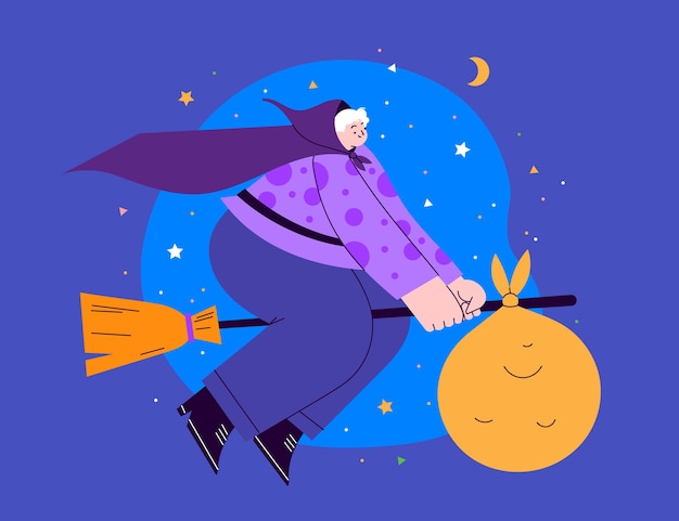 Hand drawn flat befana illustration