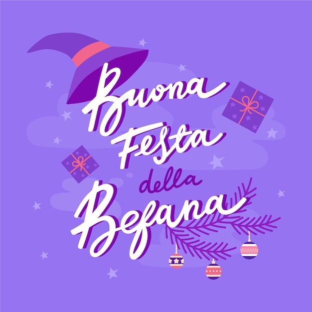 Ручной обращается плоская надпись befana