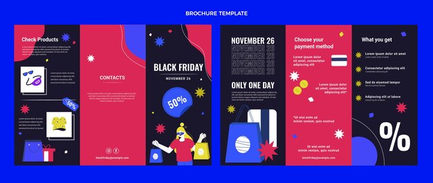 Modello di brochure venerdì nero piatto disegnato a mano