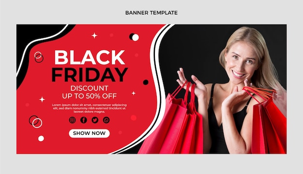 Hand drawn flat black friday horizontal sale banner