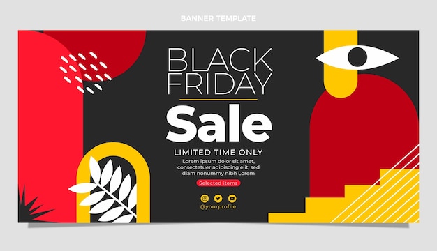 Hand drawn flat black friday horizontal sale banner