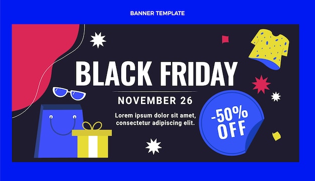 Free vector hand drawn flat black friday horizontal sale banner