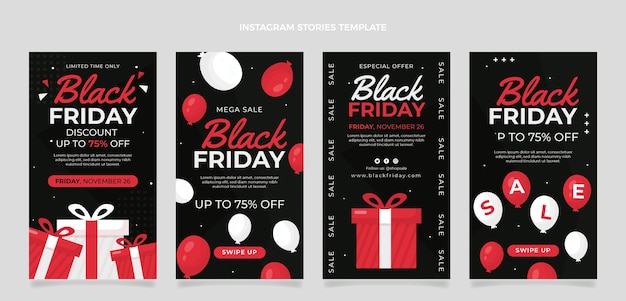 Free vector hand drawn flat black friday instagram stories collection