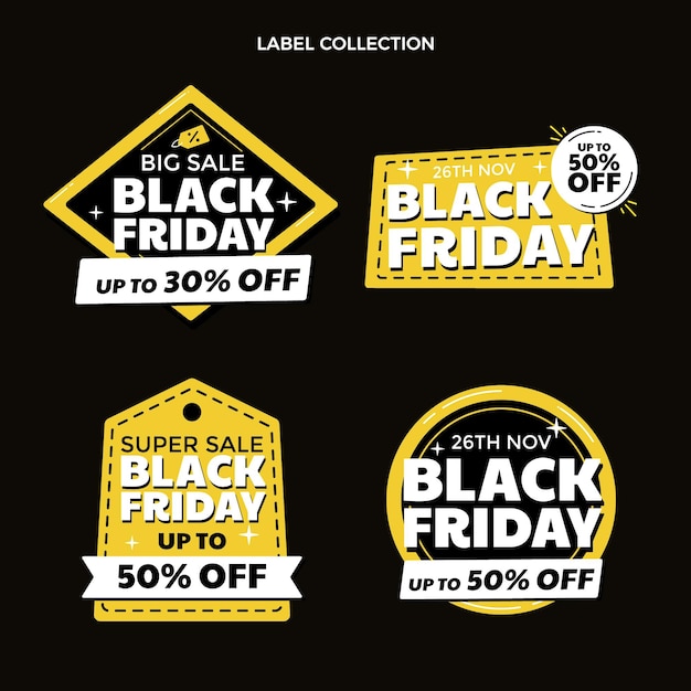 Vettore gratuito collezione di etichette flat black friday disegnate a mano