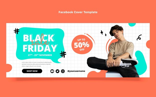 Hand drawn flat black friday social media cover template