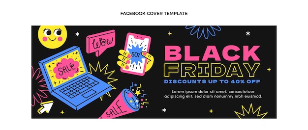 Hand drawn flat black friday social media cover template