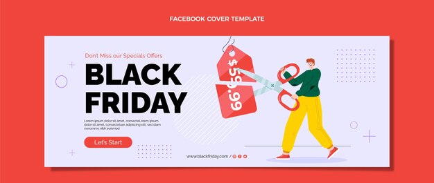 hand drawn flat black friday social media cover template