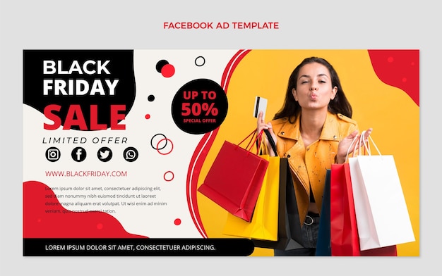 Free vector hand drawn flat black friday social media promo template