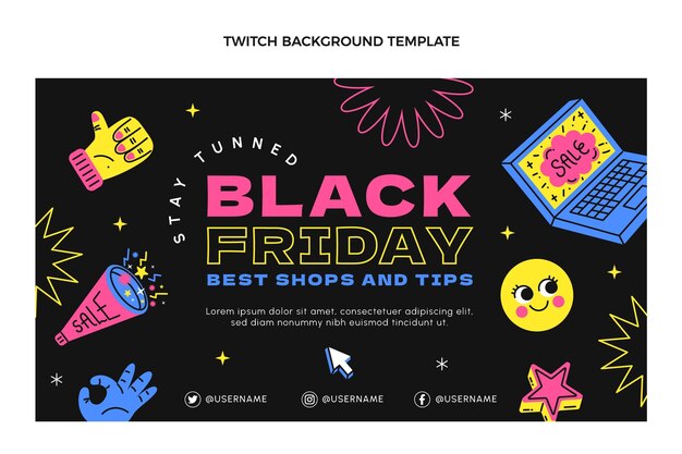 Hand drawn flat black friday twitch background