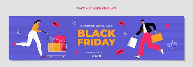 Free vector hand drawn flat black friday twitch cover template