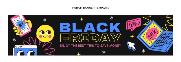 Нарисованная рукой плоская обложка black friday twitch