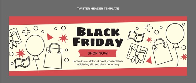 Hand drawn flat black friday twitter cover template