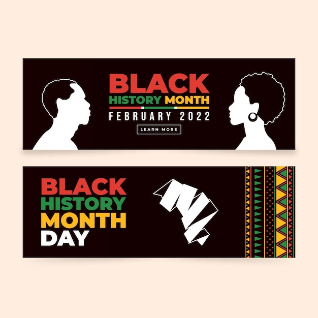 Free vector hand drawn flat black history month horizontal banners set