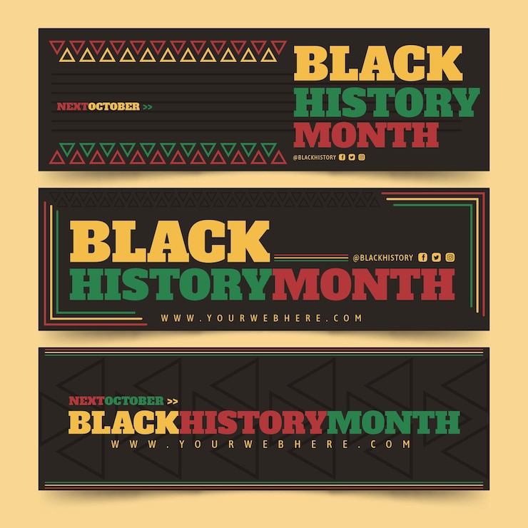 मुफ़्त वेक्टर hand drawn flat black history month horizontal banners set