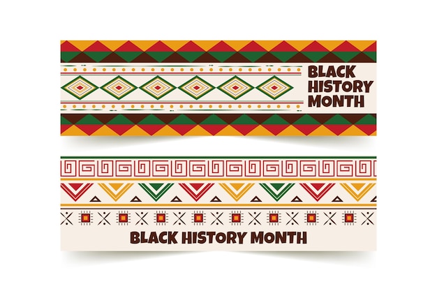 Hand drawn flat black history month horizontal banners set