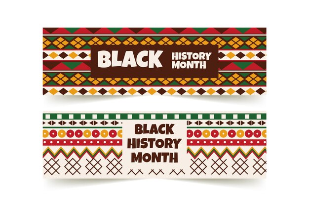 Hand drawn flat black history month horizontal banners set