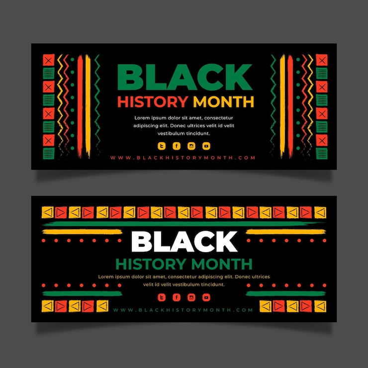 Free Vector hand drawn flat black history month horizontal banners set