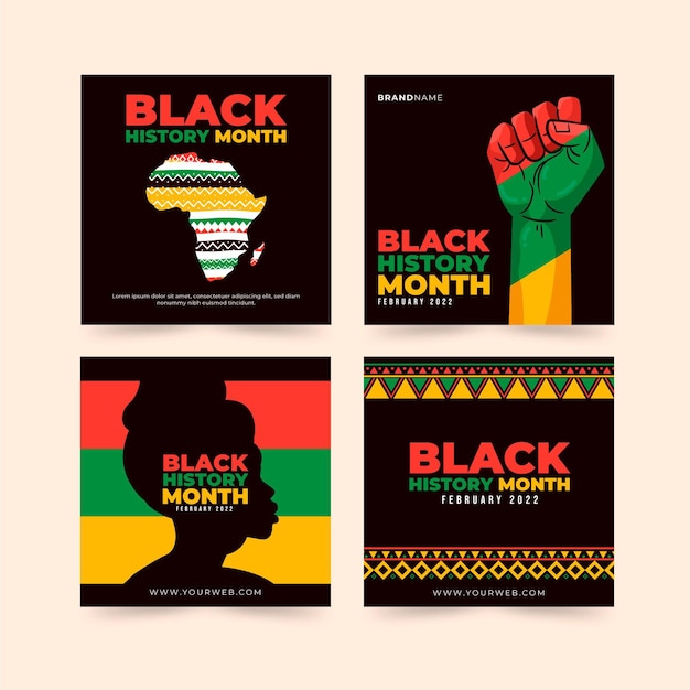 Free vector hand drawn flat black history month instagram posts collection