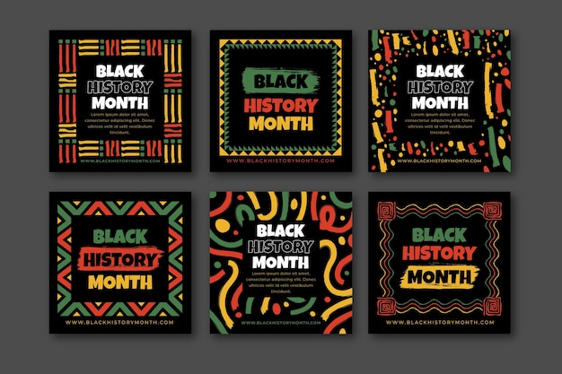 Free vector hand drawn flat black history month instagram posts collection