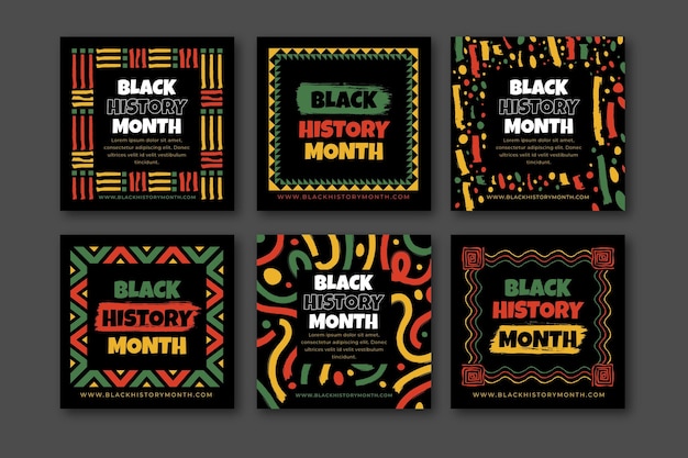 hand drawn flat black history month instagram posts collection