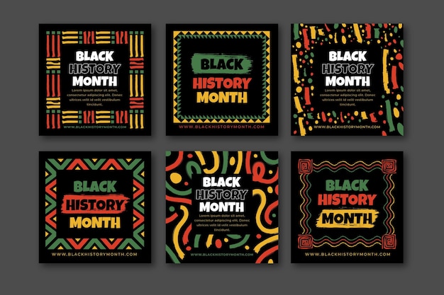 Hand drawn flat black history month instagram posts collection