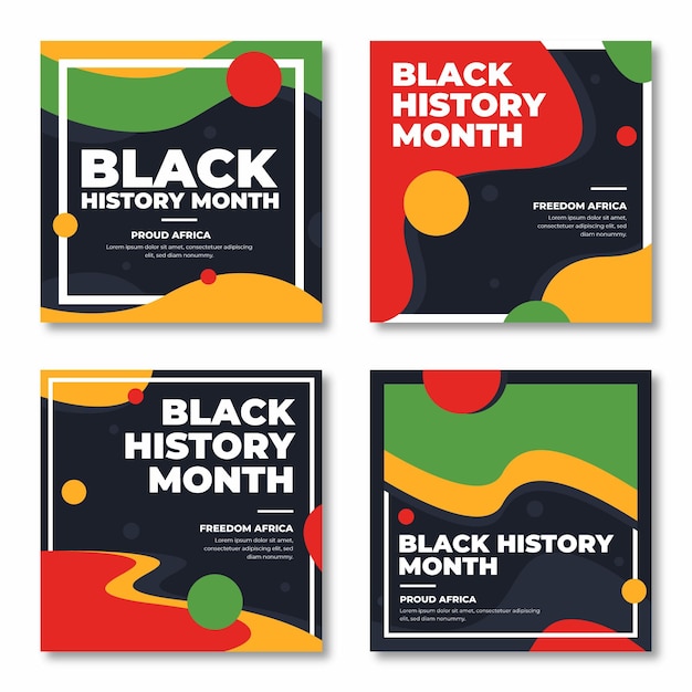 Hand drawn flat black history month instagram posts collection