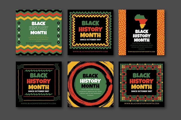 Free Vector hand drawn flat black history month instagram posts collection