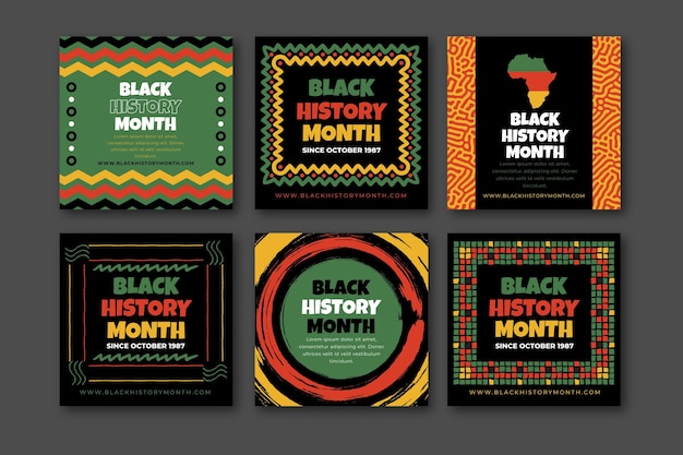 手描きのフラット黒人歴史月間インスタグラム投稿コレクション
