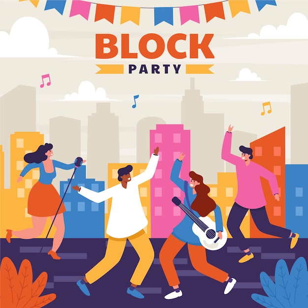 Hand drawn flat block party illustration