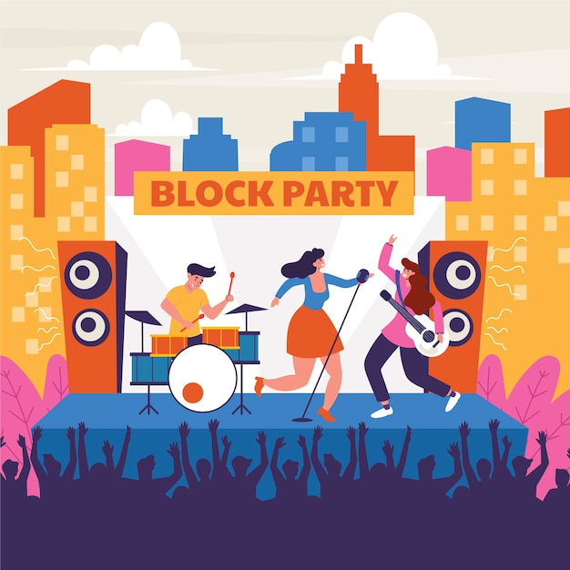 Hand drawn flat block party illustration